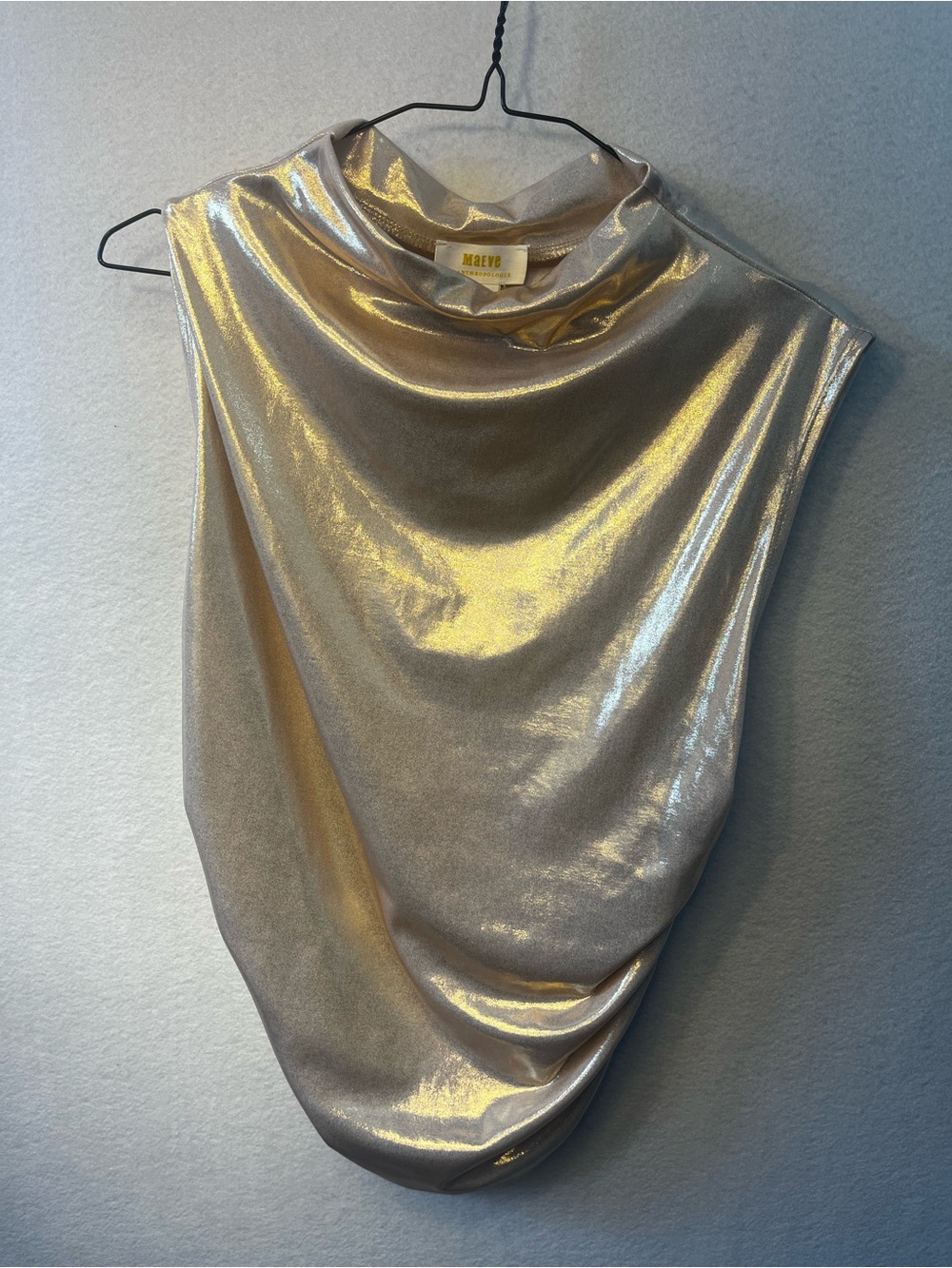 Anthropologie Metallic Gold Cowl-Neck Sleeveless Top